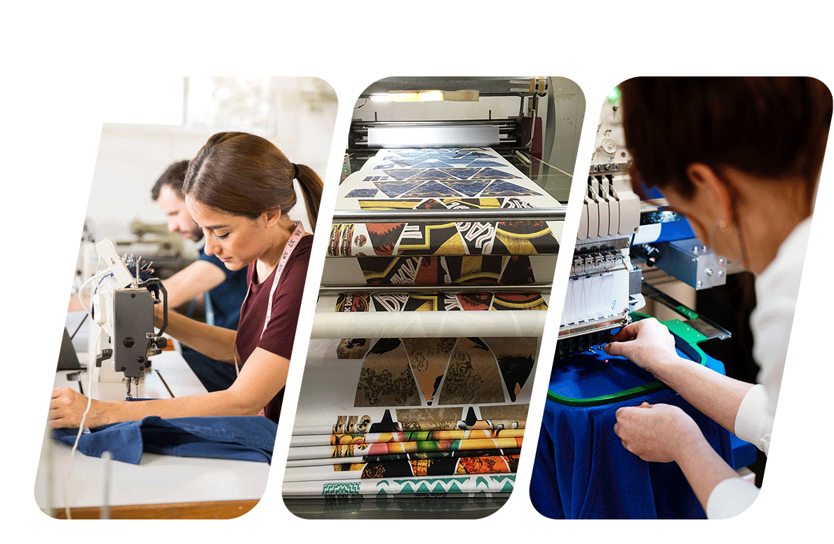 Sewing, fabric printing, and embroidery in U.S. production facilities